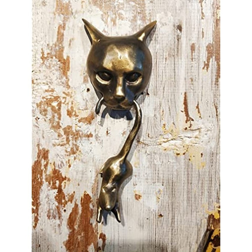Bronze Cat Wall Statue Door Knocker Reliable and Heavy Duty