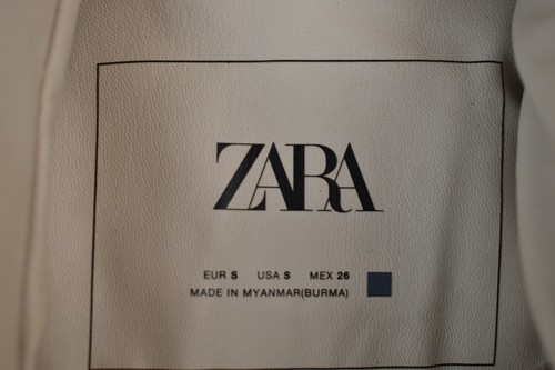 ZARA Beige Faux Leather Padded Jacket size S Womens Full Zip Puffer Hooded - Picture 8 of 14