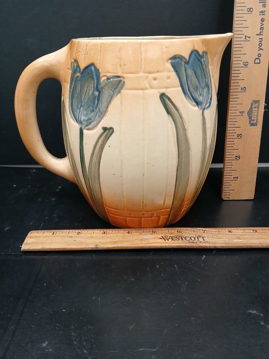 Antique Early 1900s Roseville Pottery Blue Tulip Water Pitcher | eBay