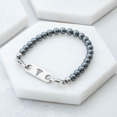 Medical Bracelet For ICD Pacemaker S-ICD Alert Haematite Hematite Beads Ammo