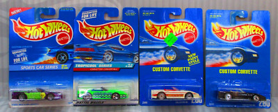 Hot Wheels Custom Corvette Convertible Blue Cards Set of 4 Different Variations