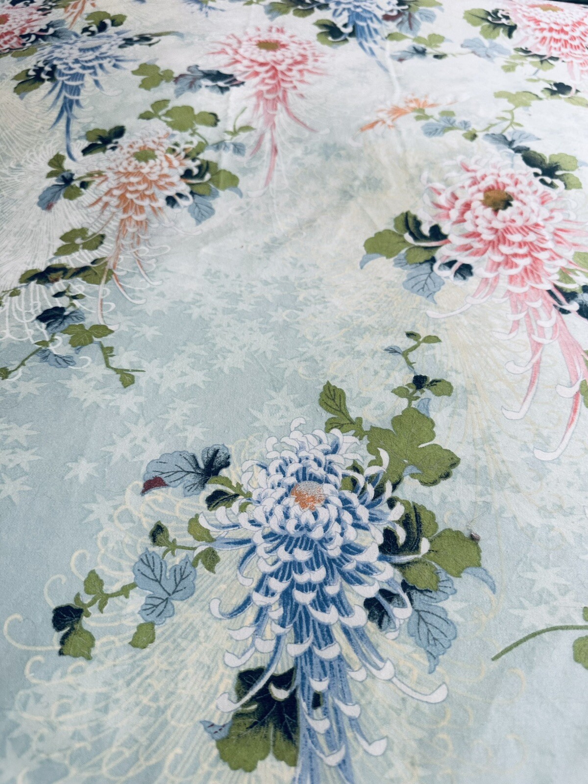 Vintage Cotton Sateen Queen Shanghai Duvet Cover Aqua Zen Asian Floral NWOT