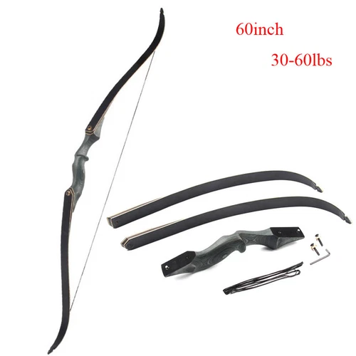 60" Takedown Recurve Bow 25-65lbs Archery Shooting Hunting Bamboo Core Limbs - Picture 1 of 18