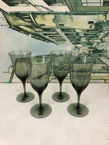 Set Of 4 Vintage Carico Tivoli Fine Lead Crystal Juniper Green Wine Glasses - Picture 4 of 9