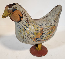 Vtg Wyandotte Tin Egg Laying Chicken Press Down Toy No Eggs 
