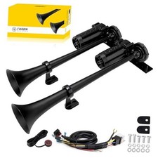 Dual Trumpet Air Horn, 12V Train Horn for Black Integrated Trumpet with Button