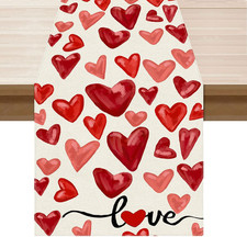 Watercolor Red Love Hearts Valentine  S Day Table Runner Table Decoration for Par