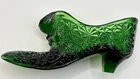 Vintage Fenton Green Glass Daisy & Buttons Shoe Slipper Boot 6 inch