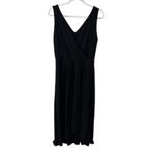 Boden Black Wrap Front Sleeveless Jersey Midi Dress US 10R J0275 V-Neck Solid