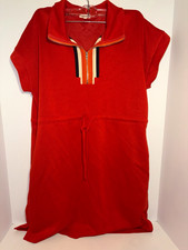 Jodi FL Women's Red Solid Knit Shift Dress Collared Zip Neck Short Sleeve, S