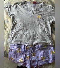 Warner Bros Tweety Sylvester Knit Pajama Set Large Short Sleeve Gray Purple