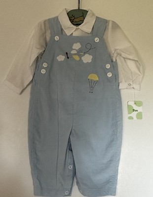 ZU by Petit Ami Boys Blue Corduroy 2 PC. Overall Set Airplanes Size 9M NWT