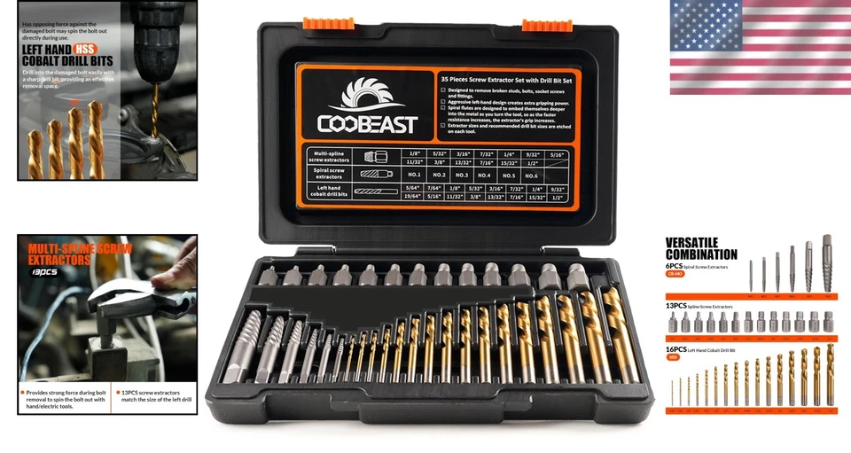 Juego de brocas y extractores de tornillos de precisión de 35 piezas para quitar pernos difíciles Foto 2 de 4