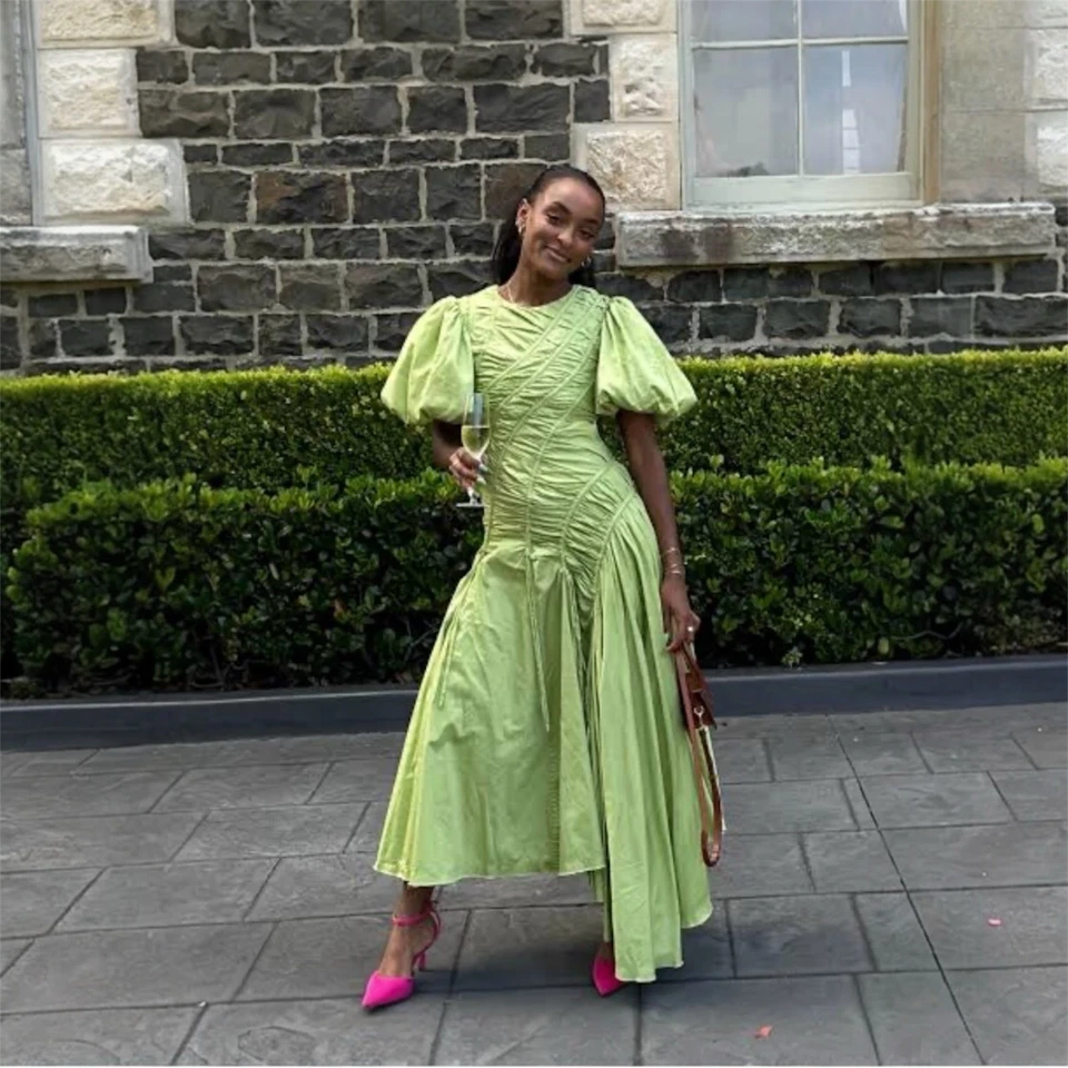 Aje Siren Drawstring Midi Dress Size AU 6 US 2 Bay leaf Green 