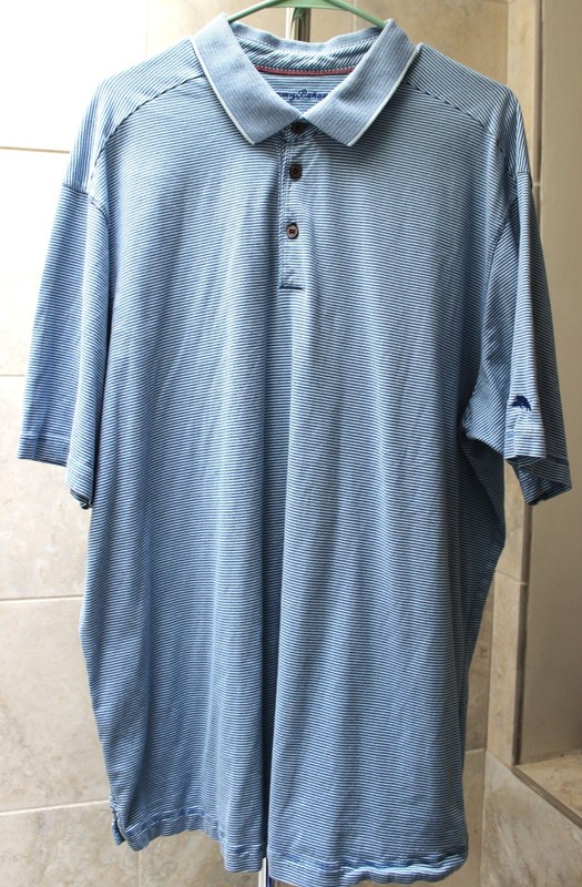 Tommy Bahama sz 2X XXL (Chest 54") Blue White Stripe Cotton 2-button Polo Marlin