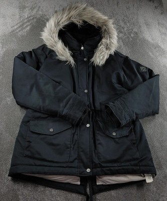 Hollister Jacke Damen XL schwarz Kunstfellbesatz Winter Kapuze Parka Mantel