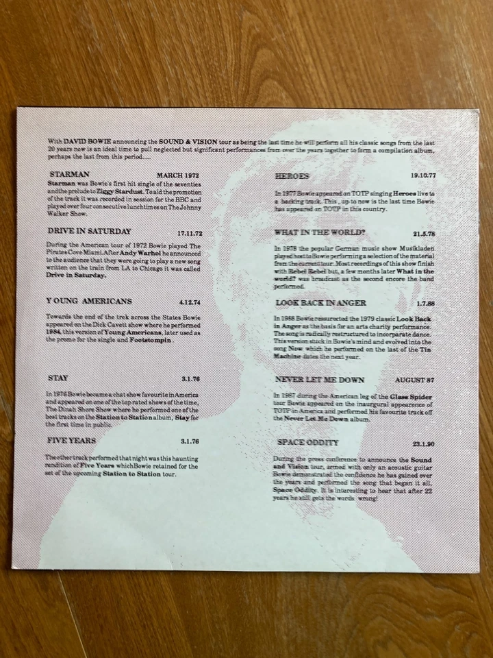 DAVID BOWIE Look Back In Anger NUMBERED STUDIO / LIVE Compilation LP 1990 - Image 3 of 4