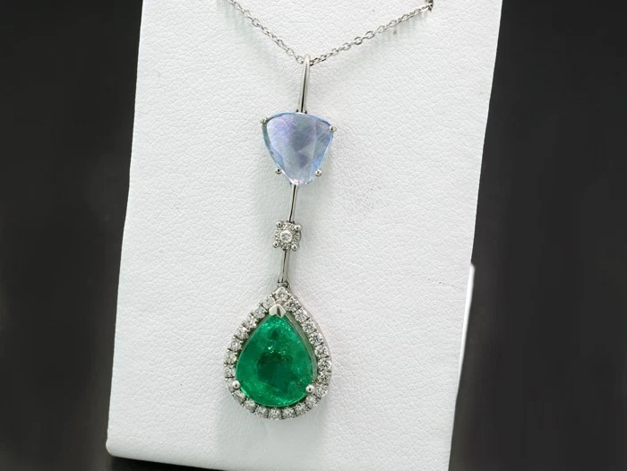 5,13 carat Smaragd Saphir Brillant Collier *LUXUS* 750 Gold Wertvoll Neu - Bild 3 von 4