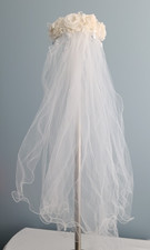 Unbranded Double Layer White Wedding Veil Headpiece with Pearls Comb 32"