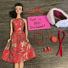 Vintage Barbie Clone Red Party Dress & Accessories Lot - 1960s Doll Clothes