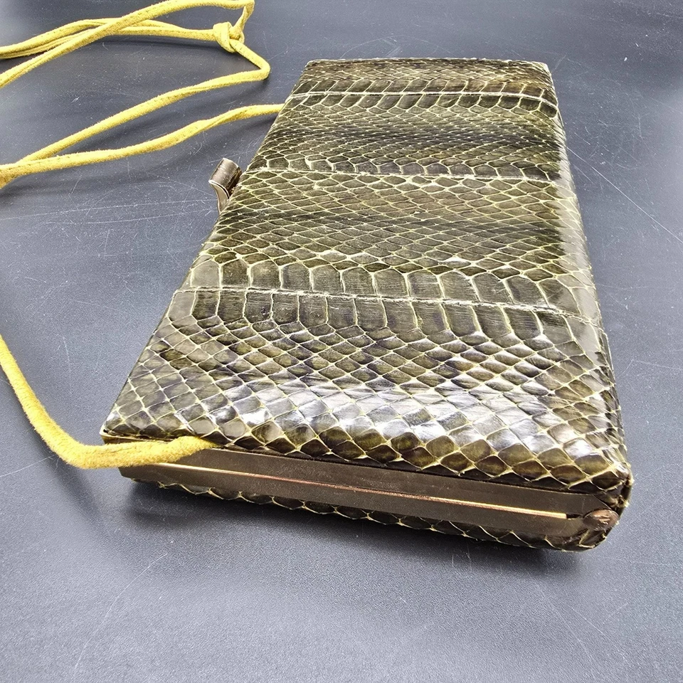 Vintage Shirl Miller Snake Skin Clutch Purse Gold Frame Leather Strap HS 119 - Image 3 of 4