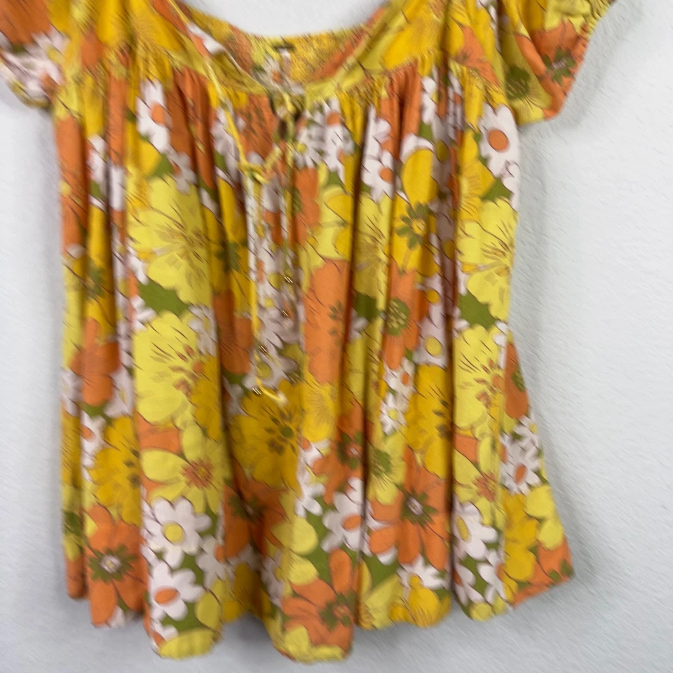 Camisa Free People Mujer L Amarilla Floral Boho Campesina Retro Cottagecore Hippie Foto 4 de 4