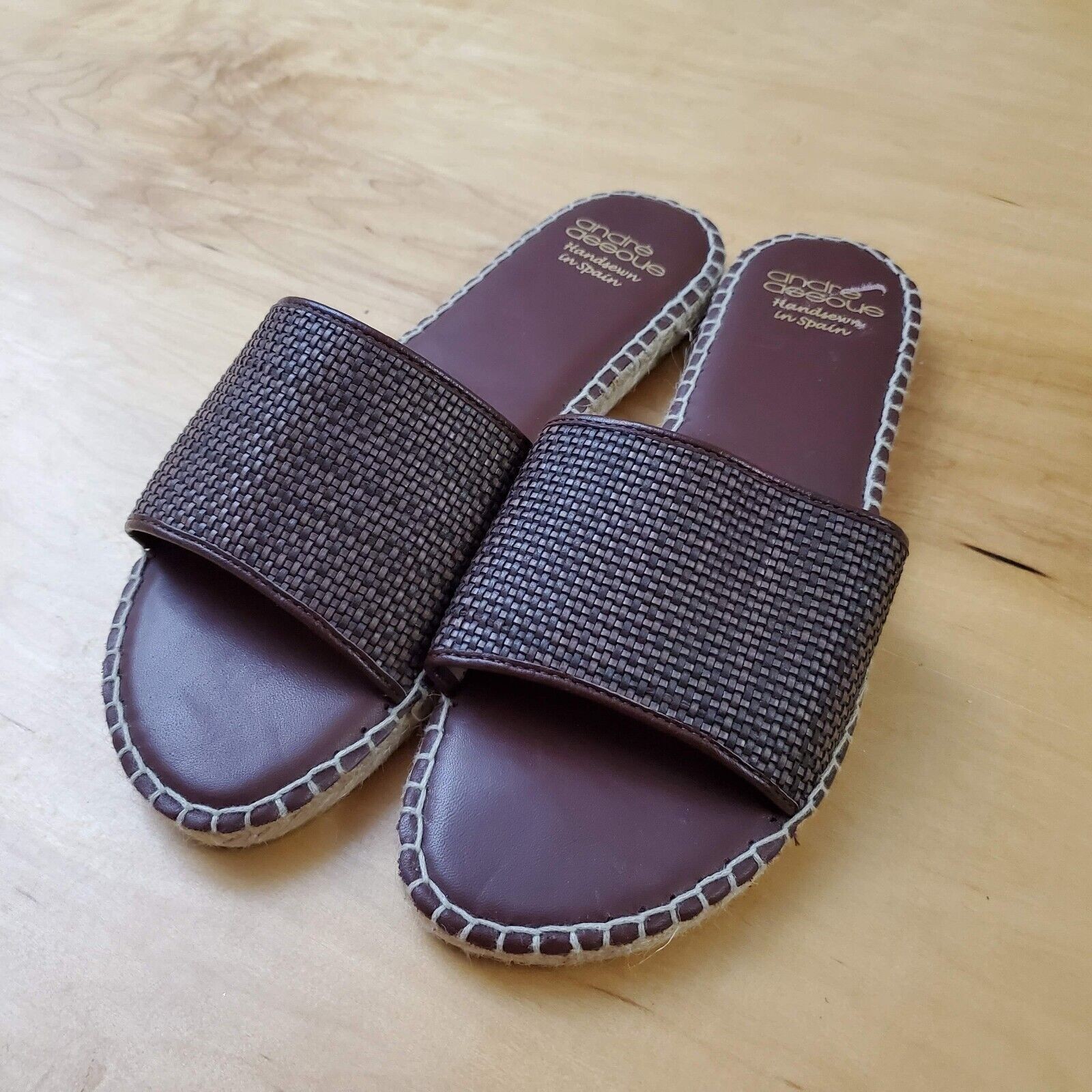 Andre Assous Womens Sandals Size 10 Open Toe Slip On Slide Brown Leather