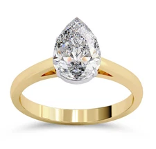 Lab Grown Pear Cut 1.50 Ct Engagement Ring 18K Yellow Gold IGI
