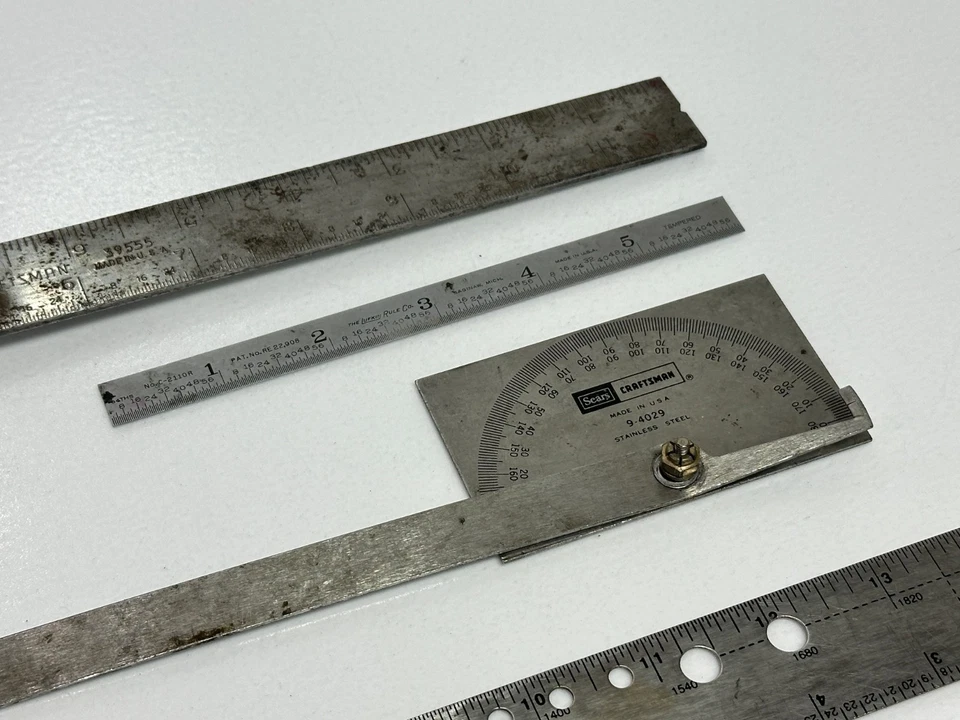 7pc USA Precision Machinist Rule Measuring Lot Set Craftsman Square, PEC, Lufkin - Image 4 of 4