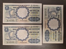 1959 Lot of 3 Malaya and British Borneo 1 Dollar XF Running Numbers 