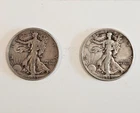 Lot of (2) Walking Liberty Half Dollars Circulated US Coins 1943