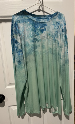 New Magellan Outdoors Pro Angler 3XL Teal/Blue Fishing Shirt Mossy Oak