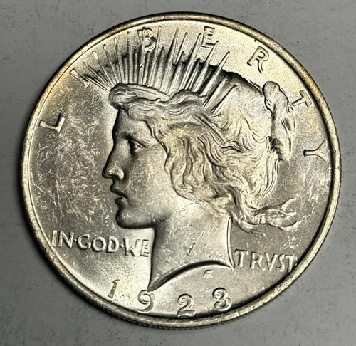 LUSTROUS BU 1923-P Peace Silver Dollars, U.S. Coin $1 MINT STATE MS
