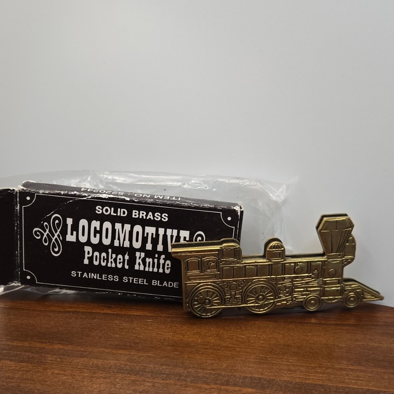 Locomotive Solid Brass  Pocketknife  w/h Stainless Steel Blade