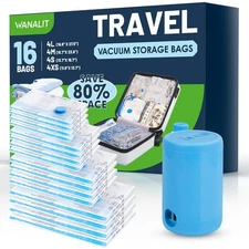 Vacuum Storage Bags for Travel, 16 Pack (4L+4M+4S+4XS) Vacuum Seal Bags with ...
