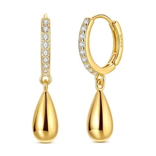 MULA European 925 Sterling Silver Earrings Shining Golden Water Drop for Women
