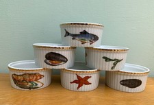 Apilco France Porcelain Ramekins Souffle Dishes Sea Life Seafood Design x 6
