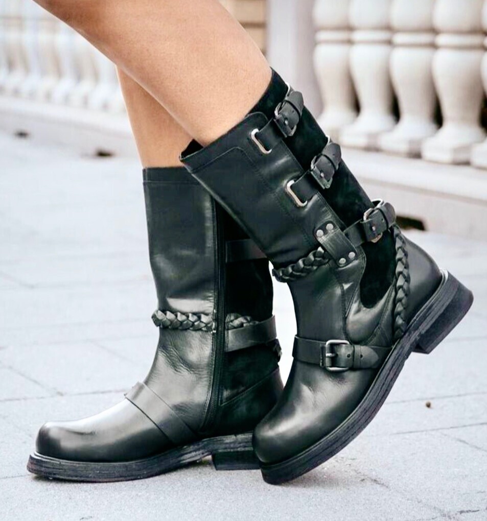 Мотоботинки Free People Billie Buckle с плетеной отделкой из черной кожи и замши 38/8 НОВЫЕ