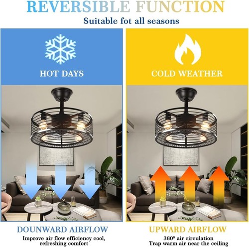 New 18" Caged Ceiling Fan w/Lights Enclosed Bladeless Remote 6 Speeds Fast Ship - Picture 3 of 8