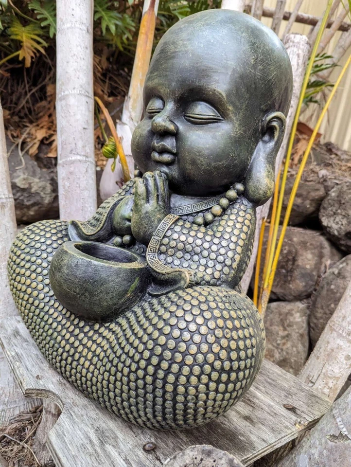 57CM SITTING CUTE BUDDHA WITH BOWL STATUE SCULPTURE HOME GARDEN ORNAMENT - image 3 of 3
