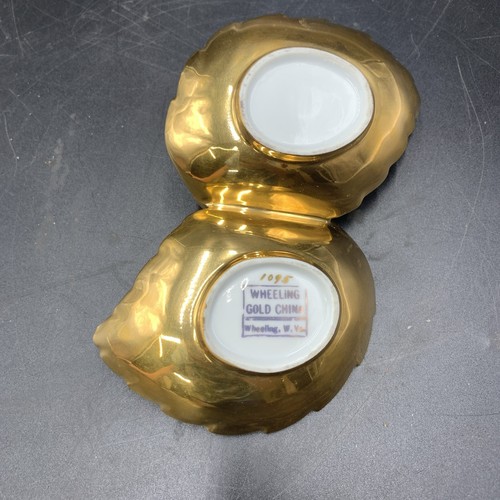 Wheeling Gold China West Virginia Double Leaf Dish # 1095 USA 6.5x4x1.5" - 第 2/4 張圖片
