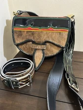 Guarnieleria Jerico Julian Agudelo Leather Hair Hide crossbody messenger  & Belt