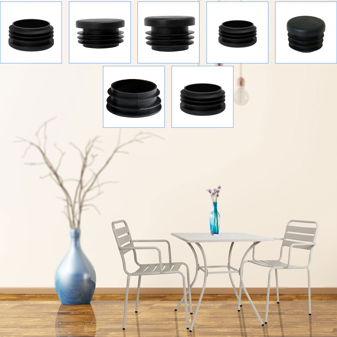 Insertos de plástico cubiertas de extremo de tubería tapas para muebles patas de metal pies