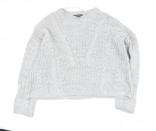 Primark Damen Pullover Grau Rundhals Acrylmischung Größe L