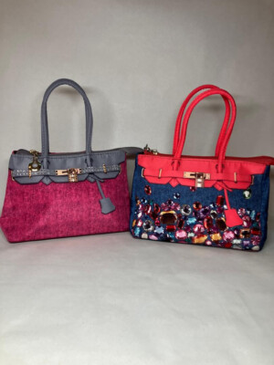 JAPAN Street Style Cute Fabric Bags Washable Set of 2 Mimick Leather Diamond