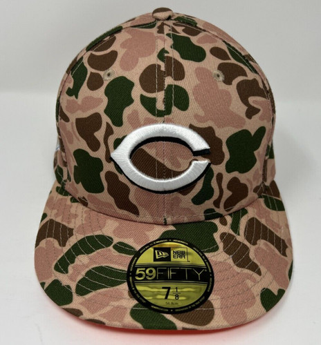 Cincinnati Reds Duck Camo 1990 WS Patch New Era 59FIFTY Fitted Hat Size 7 1/8