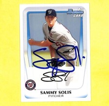 Sammy Solis Signed Auto Autograph 2011 Bowman 1st Card BP106 Nationals 