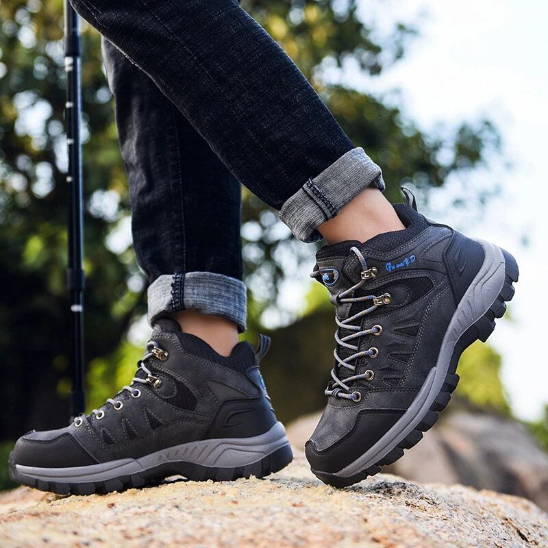 Mens Outdoor Waterproof Leather Hiking Work Boots Snow Warm Sneaker Winter Shoes