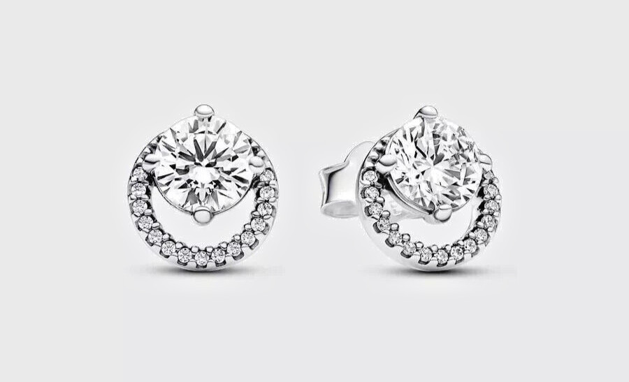 Genuine Pandora Sparkling Round Halo Stud Earrings 291248C01 With Gift Box