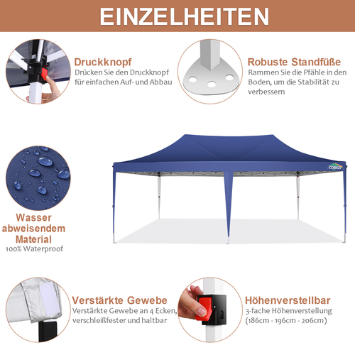 COBIZI Faltpavillon 3x6 Pop up Pavillon Wasserdicht Partyzelt Faltbar Gartenzelt - Bild 31 von 46